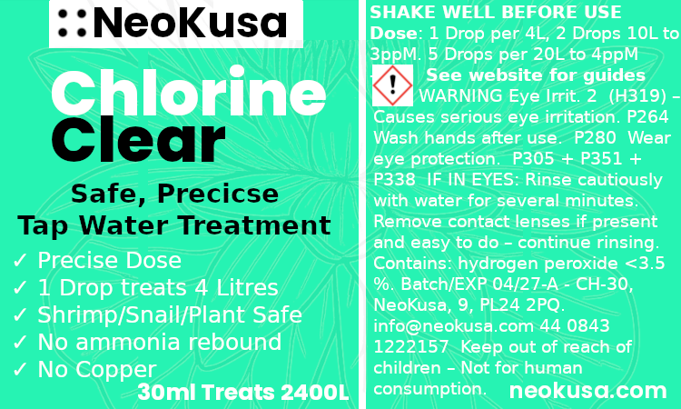 NeoKusa Chlorine Clear 30 mL label close-up