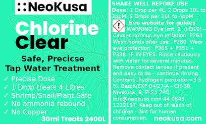 NeoKusa Chlorine Clear 30 mL label close-up