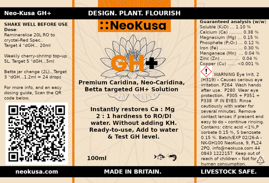 NeoKusa GH+ mineraliser bottle label