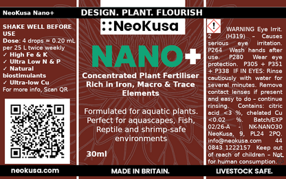 NeoKusa Nano+ fertiliser label 30 mL